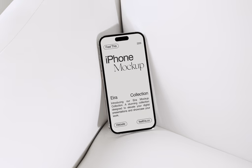 free iPhone 14 pro mockup standing on sofa