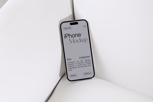 free iPhone 14 pro mockup standing on sofa